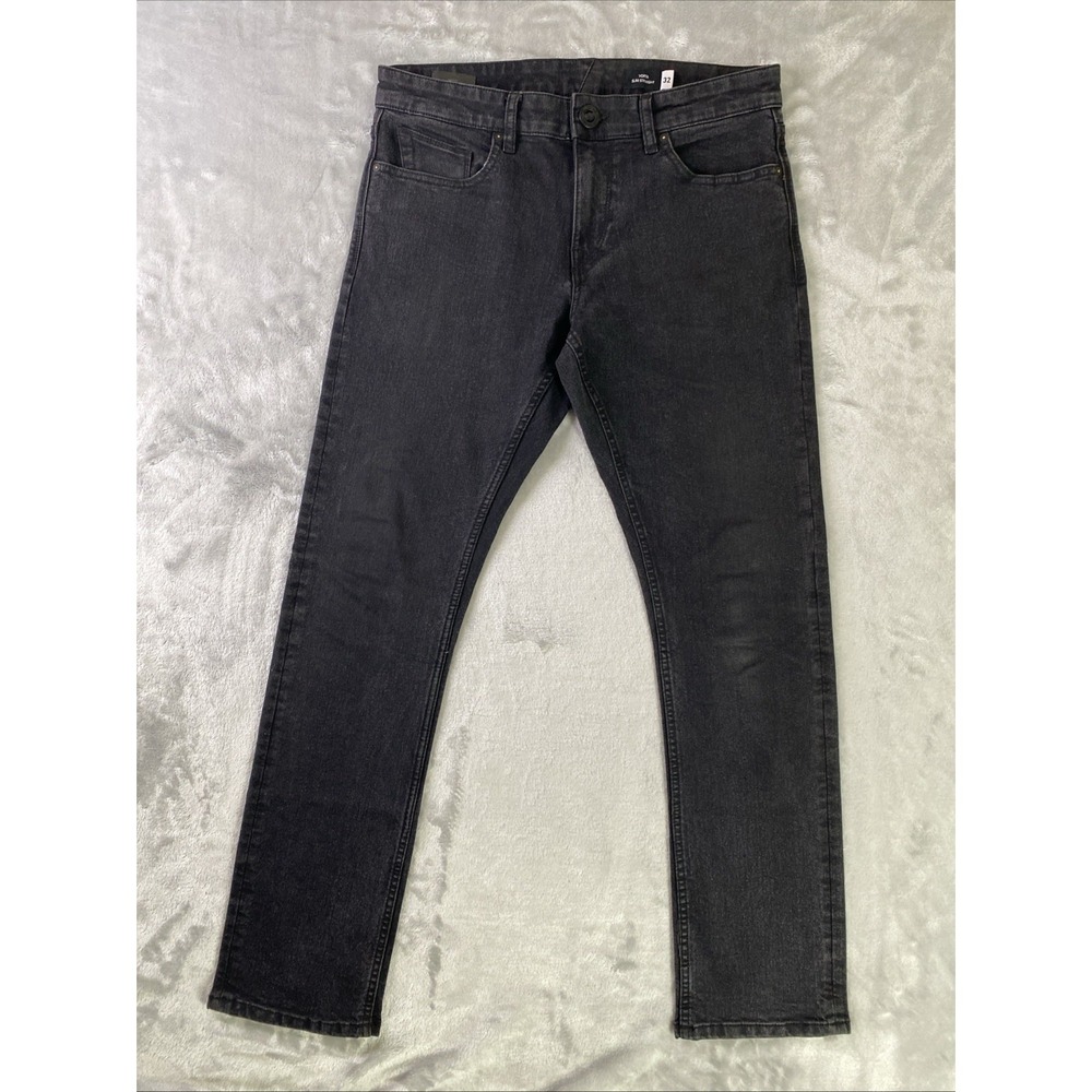 Volcom Vorta Slim Straight Jeans Mens 32x30 Black Stretch Denim Casual